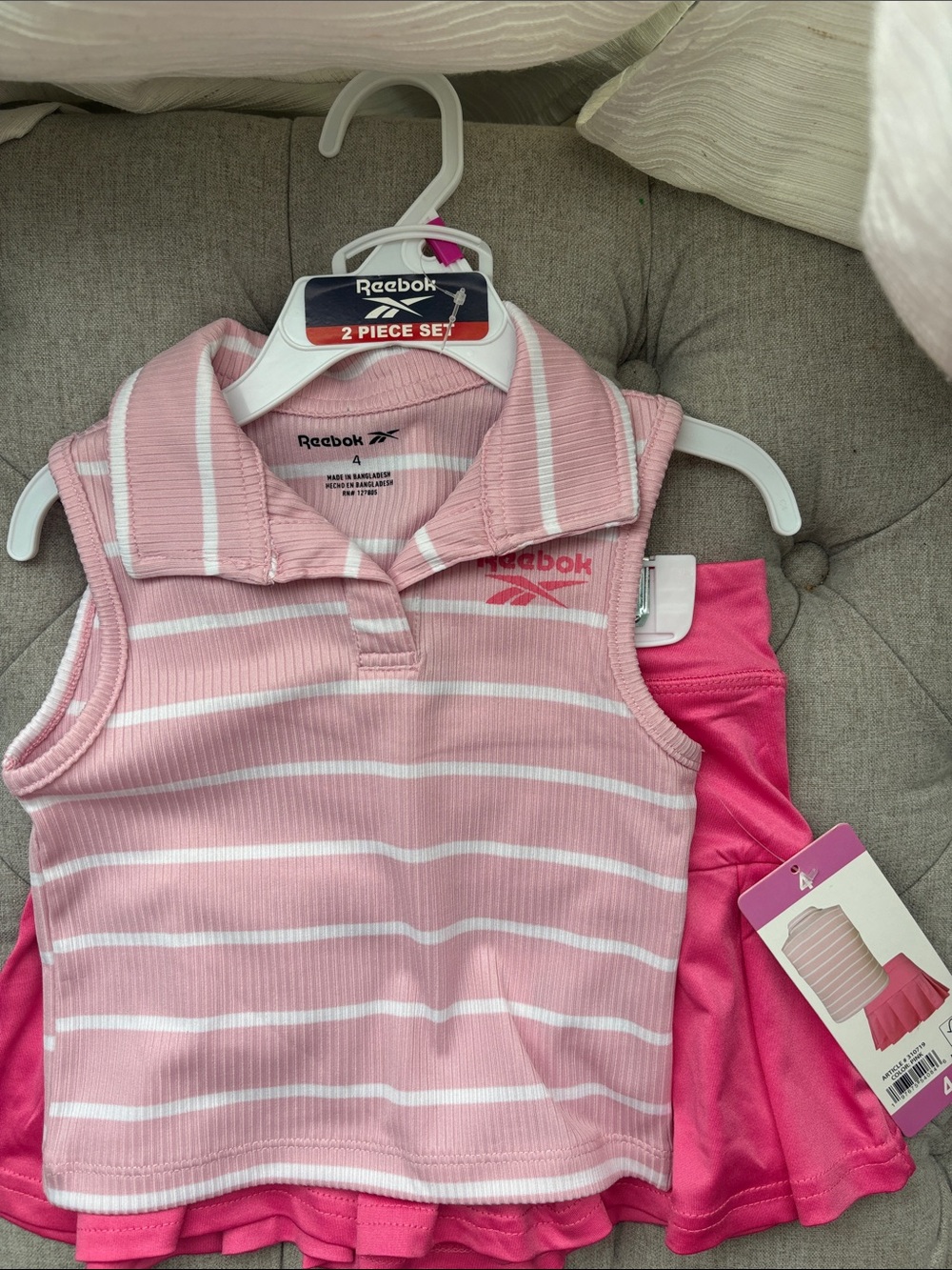 Reebok Girls Pink & White Striped Polo Tank with Solid Pink Skort